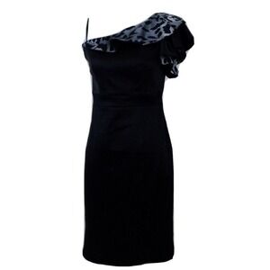 JAX~Woman Size 6~Black/Gray Asymmetrical Sleeve Stretch Dress Lined NWOT.